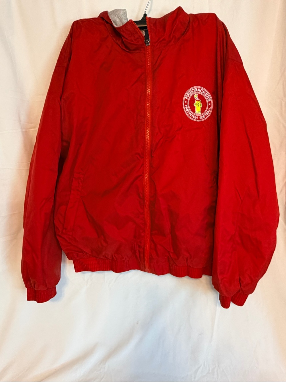 Firecrackers Softball Red Hooded Windbreaker Jacket - Youth Large